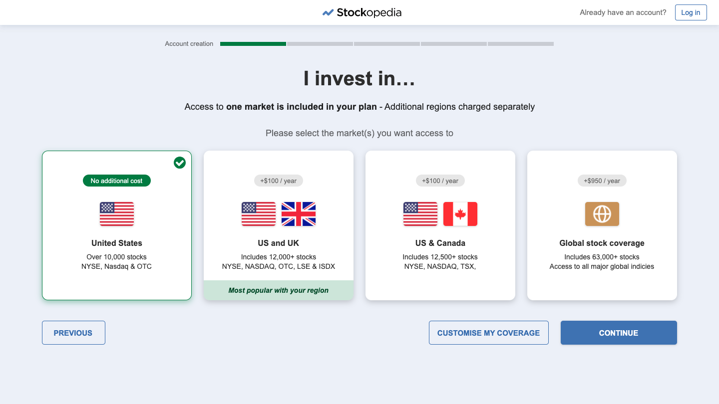 Design variant one, step two: selecting investment regions.