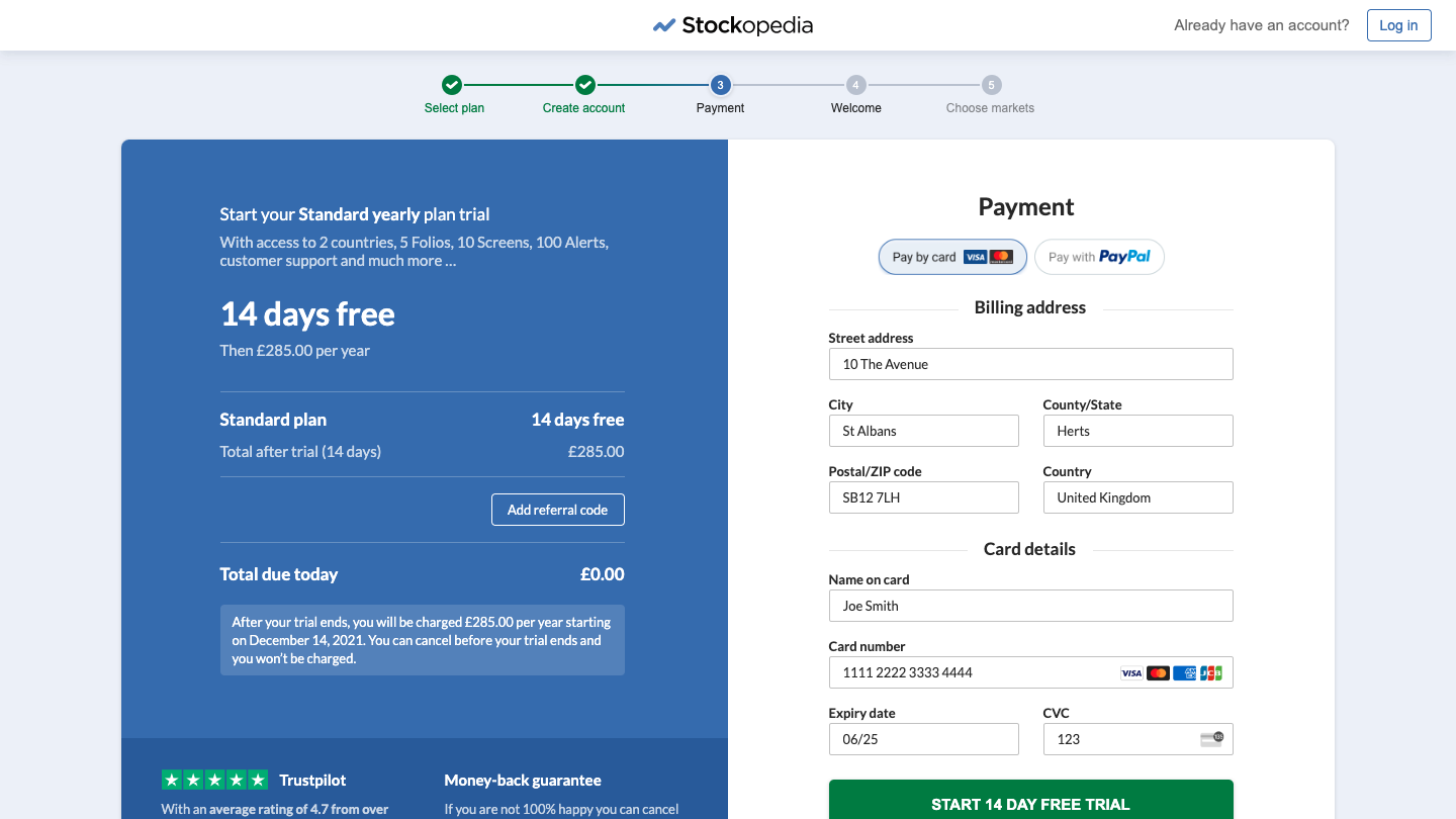 Design variant two, step three: entering payment details.