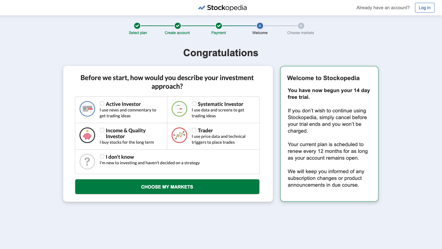 Design variant two, step four: confirmation and choosing an investor type.
