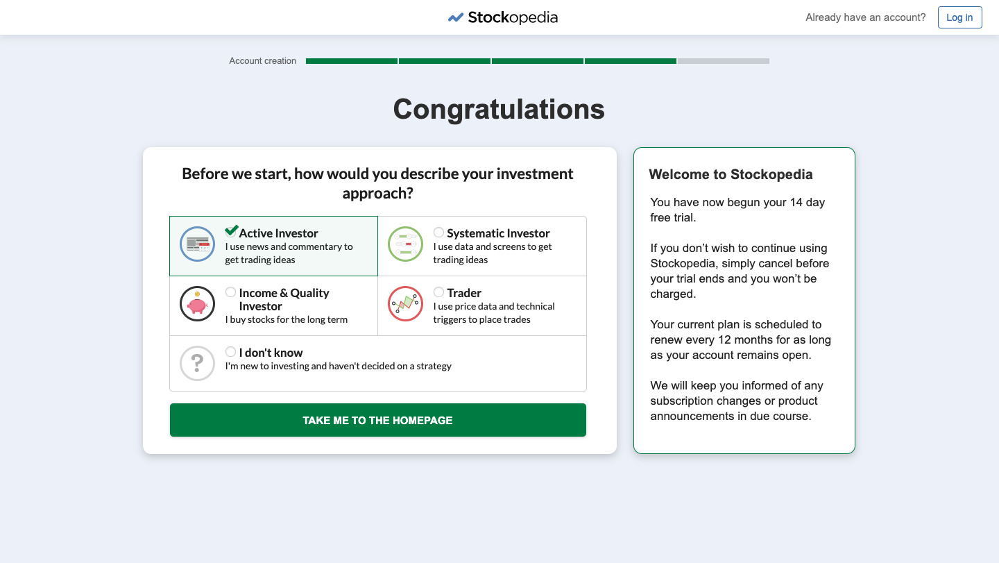 Design variant one, step five: confirmation and choosing an investor type.