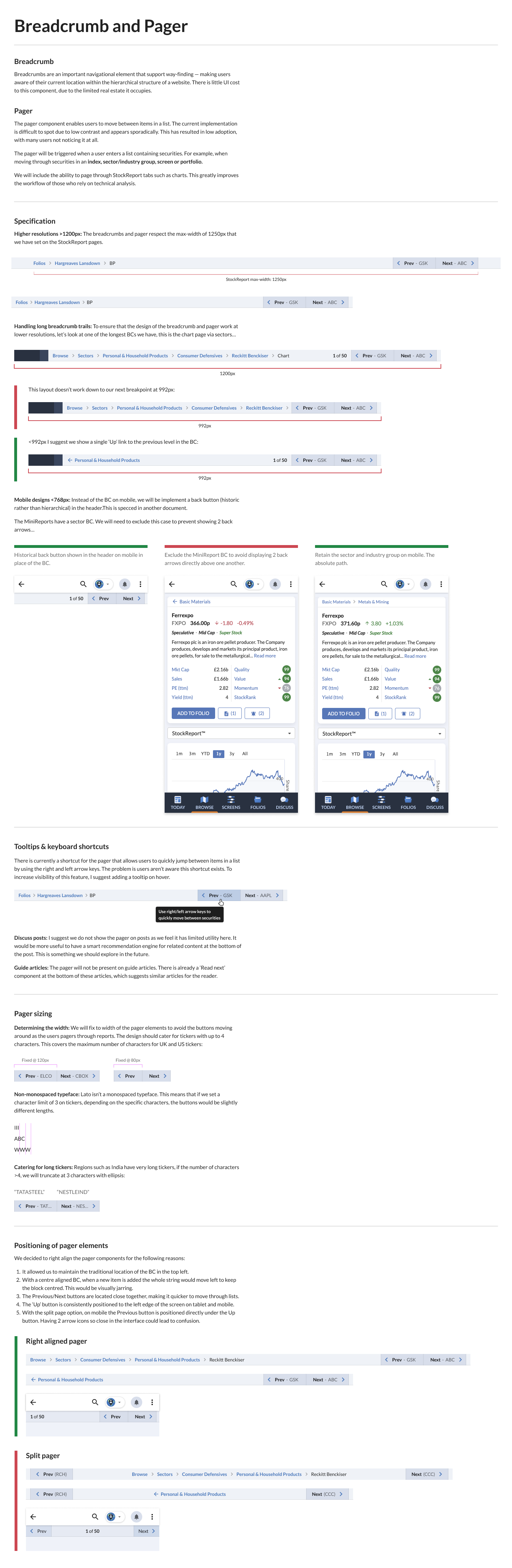 Design system documentation for the breadcrumb and pager components.