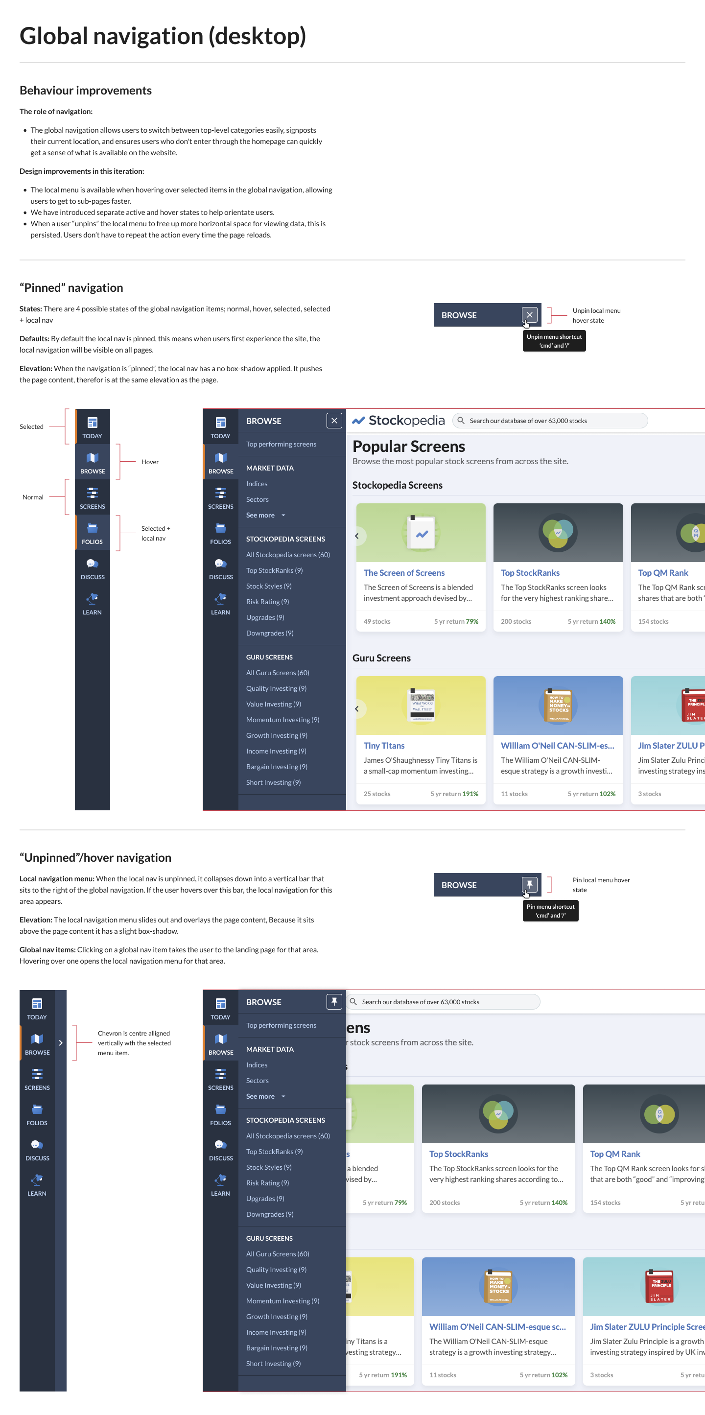 The global navigation component as designed for desktop.