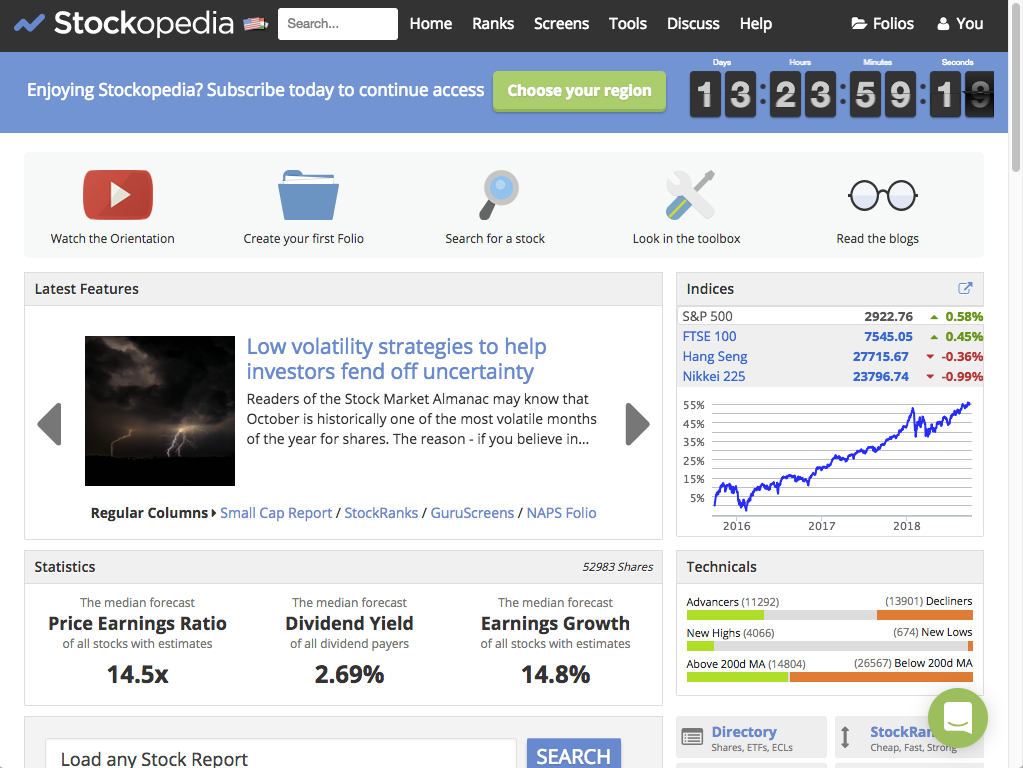 The homepage of the live Stockopedia site as it stood before the redesign.