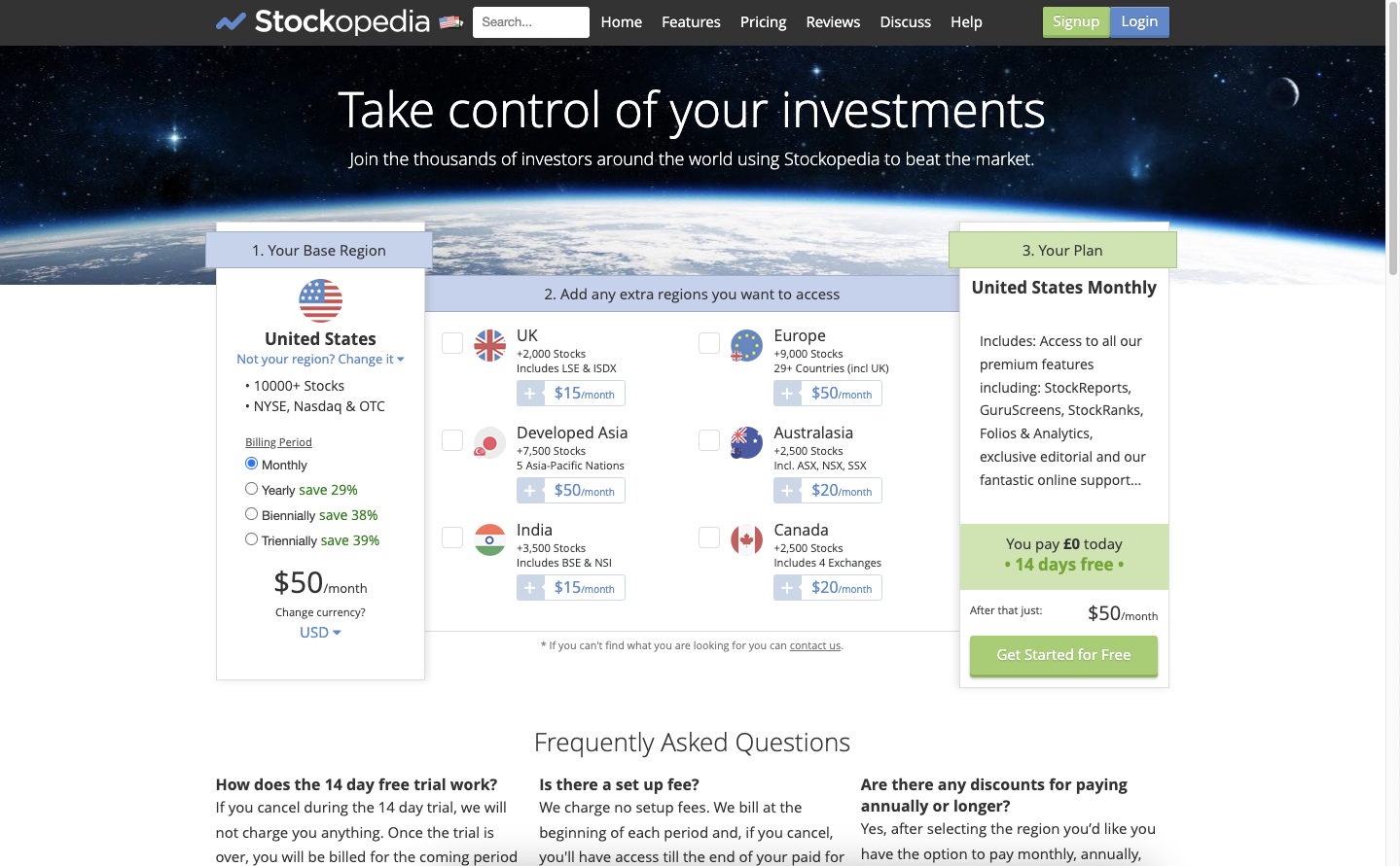 The original subscription plans page, with its complex pricing model.