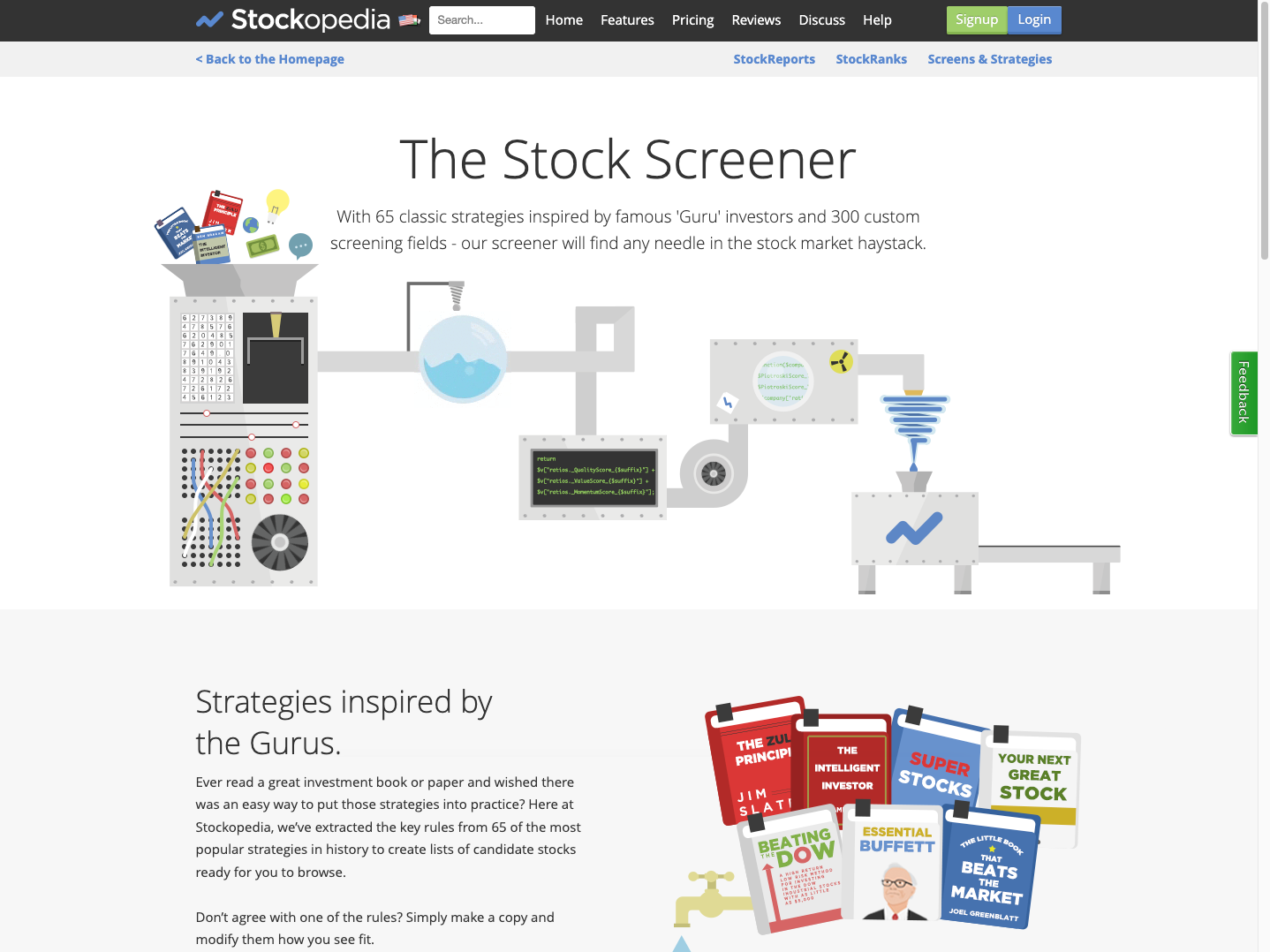 The stock screener on the original Stockopedia site.
