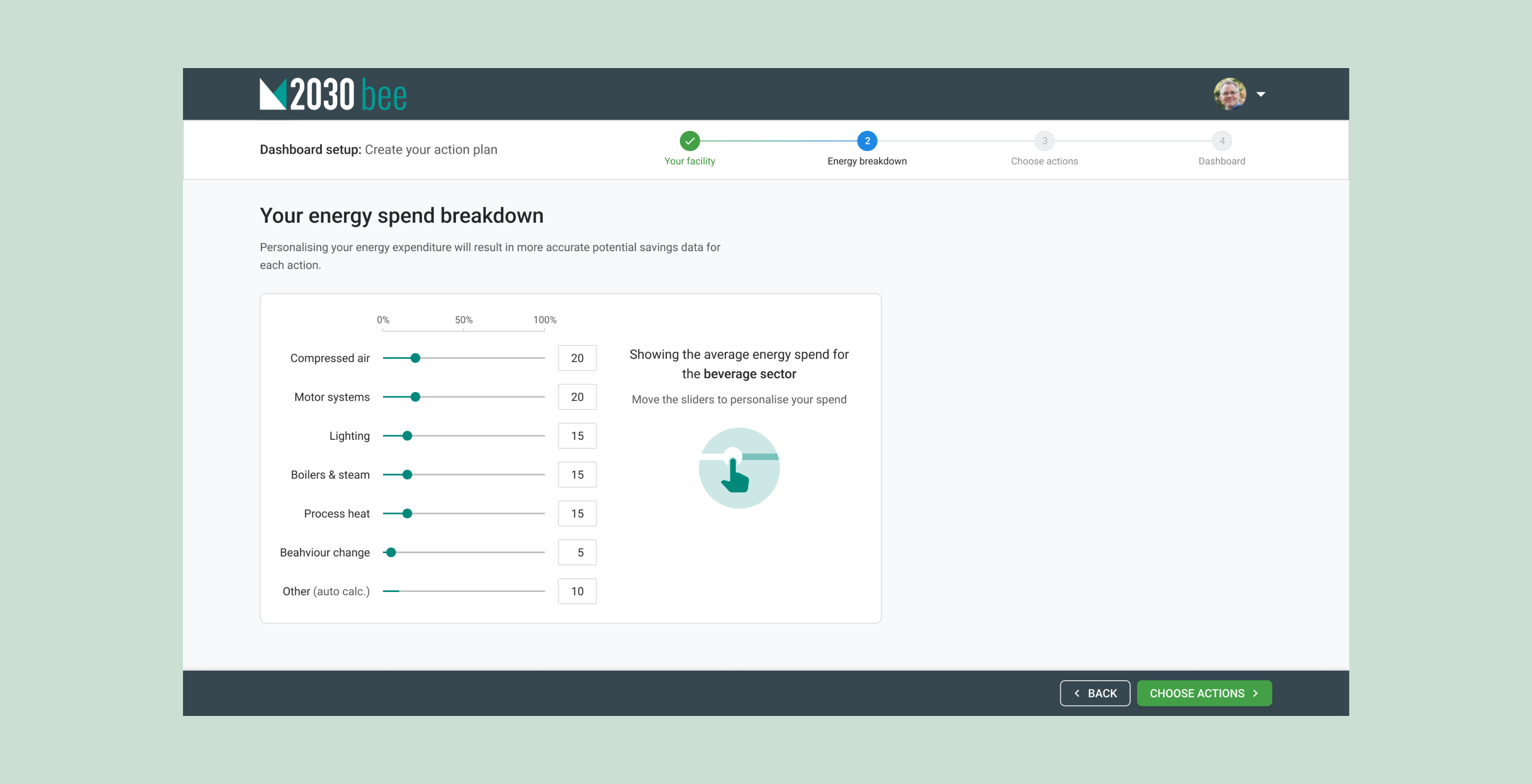 Manufacture 2030 onboarding, step two: entering energy spend.