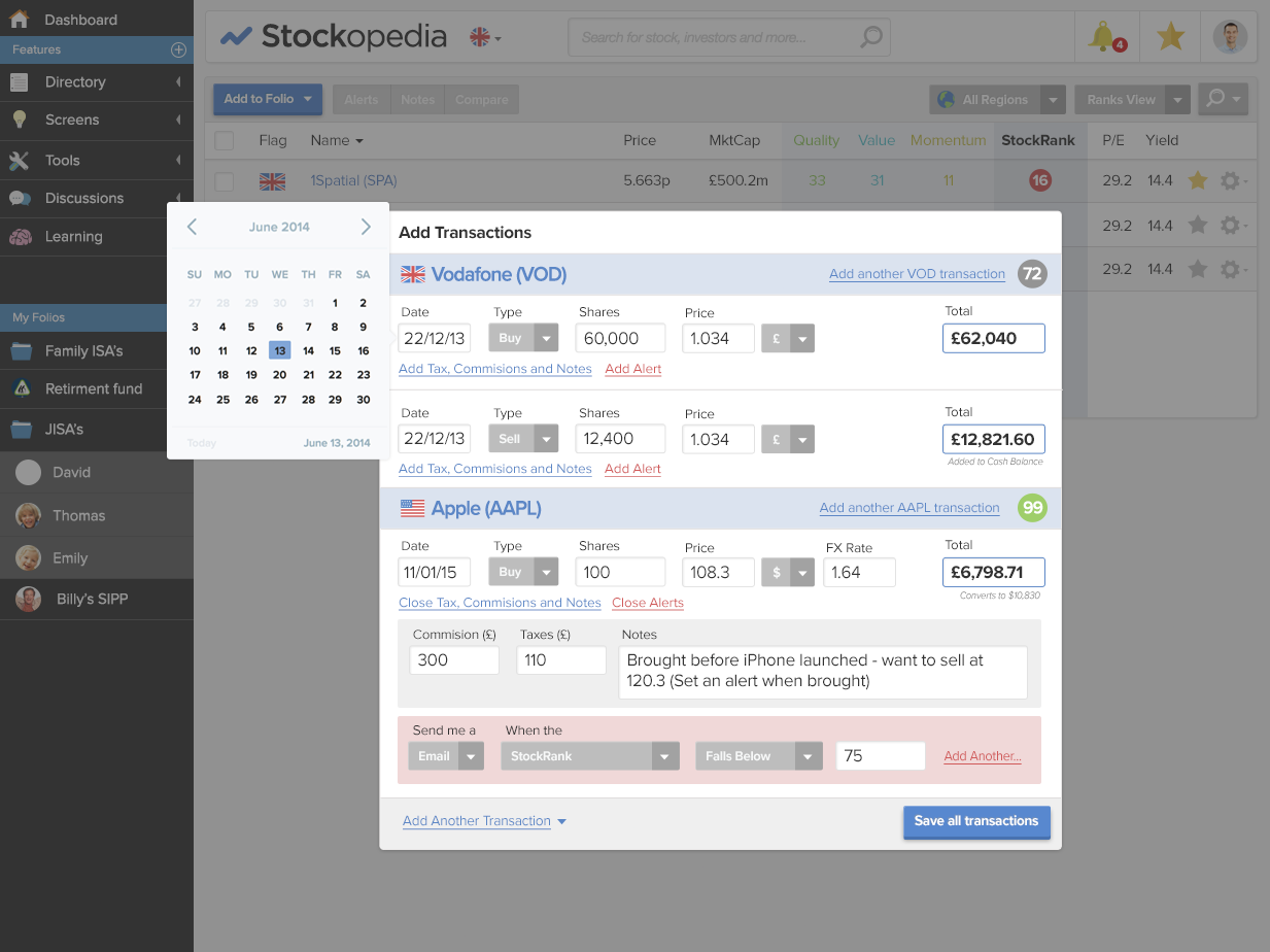 The transaction dialog in the first version of the redesign.